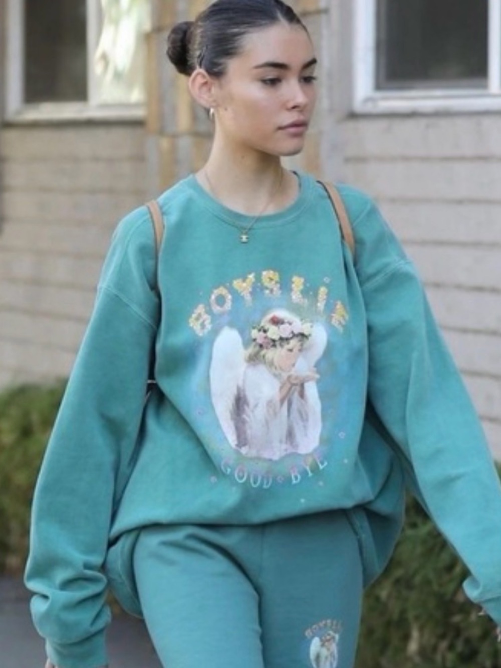 Boys Lie Goodbye Green Graphic Angel Crewneck Sweatshirt